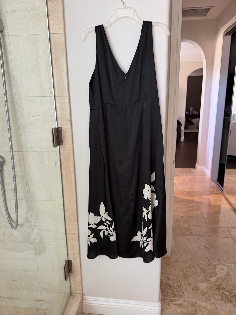 Vince Black Sleeveless Maxi Dress with White Floral Hem